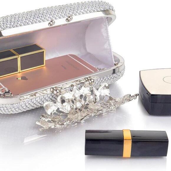Women's Rhinestone Clutch Evening Bag Formal Wedding Prom Crossbody - Picture 4 of 6